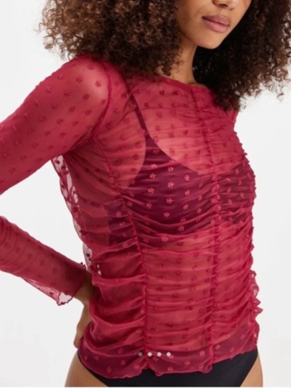 FREE PEOPLE GLASS ROSES LAYERING TOP LONG SLEEVE FUSCIA SP